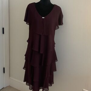 SLNY Deep Burgundy Capelet Dress